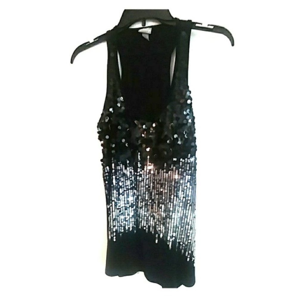 Black & Silver Sequin Tank Top--Medium